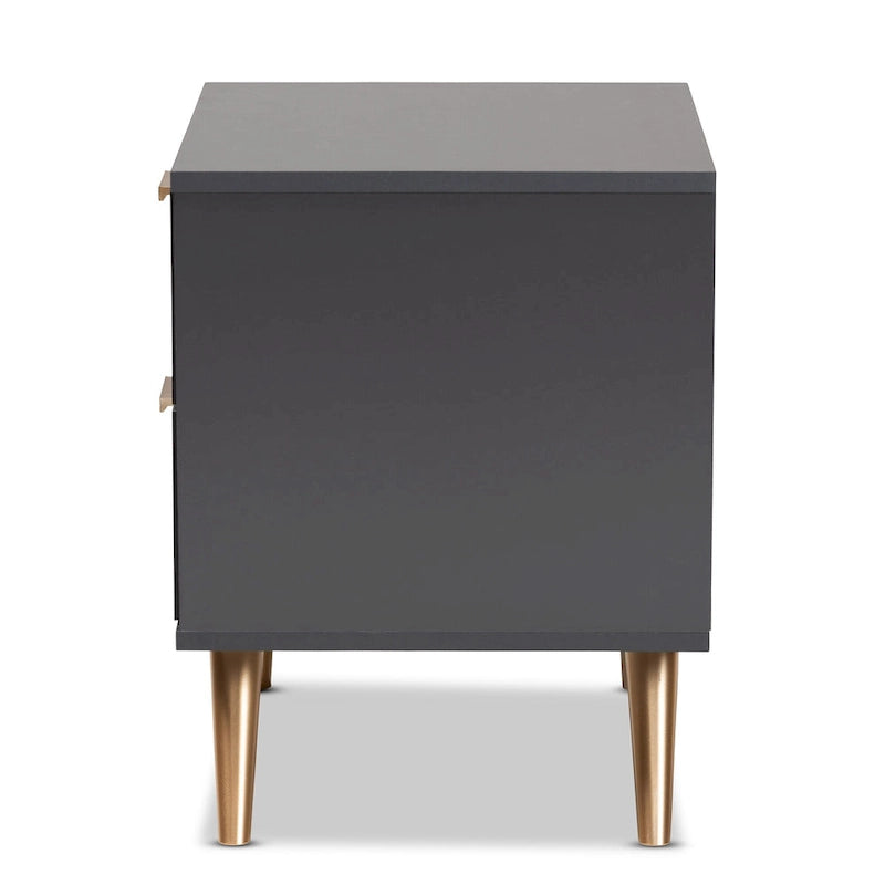 Kelson Modern Dark Grey and Gold Finished Wood 2-Drawer Nightstand