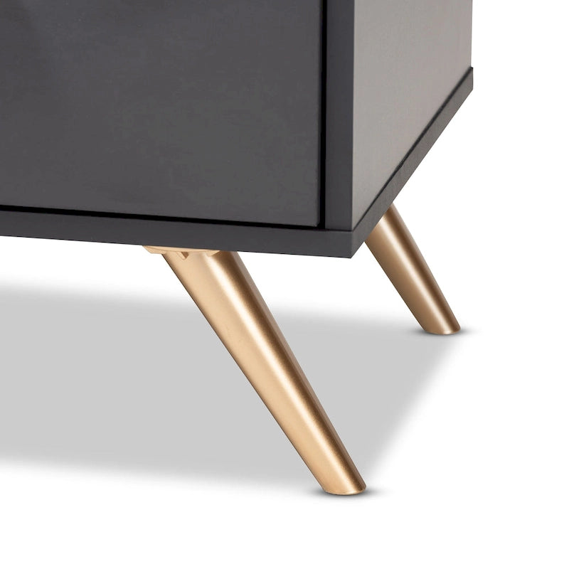 Modern Dark Grey and Gold 2-Drawer Nightstand