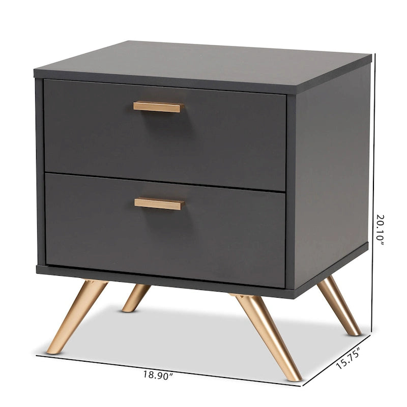Modern Dark Grey and Gold 2-Drawer Nightstand
