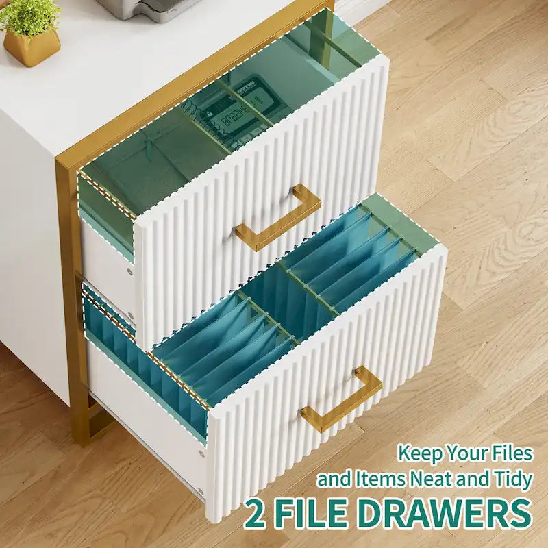 Horizontaler Aktenschrank mit 2 Schubladen und goldenem Gestell