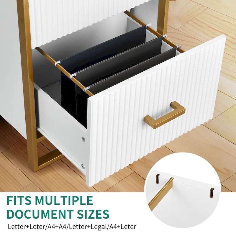 Horizontaler Aktenschrank mit 2 Schubladen und goldenem Gestell