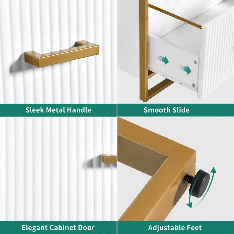 Horizontaler Aktenschrank mit 2 Schubladen und goldenem Gestell