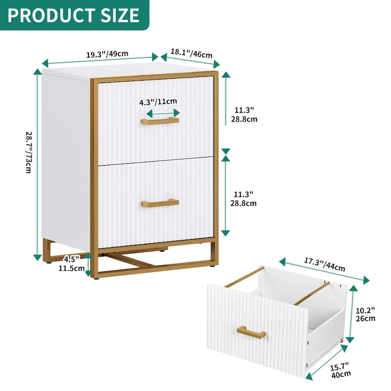 Horizontaler Aktenschrank mit 2 Schubladen und goldenem Gestell