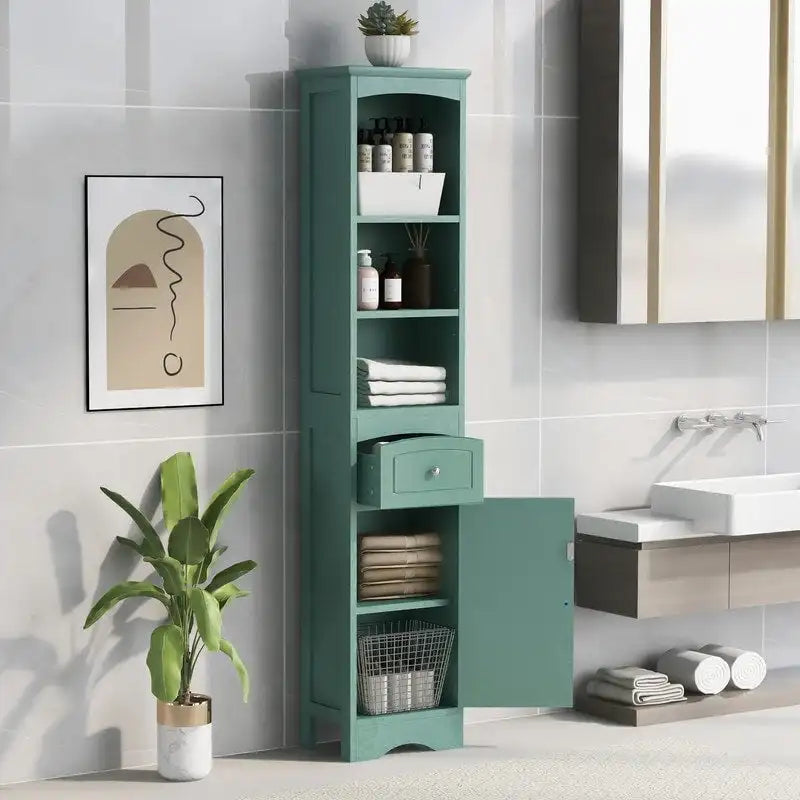 66" H Tall Bathroom Storage Cabinet with Drawer & Adjustable Shelves