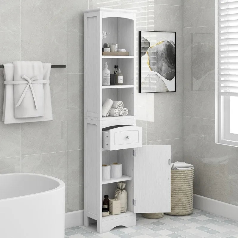66" H Tall Bathroom Storage Cabinet with Drawer & Adjustable Shelves