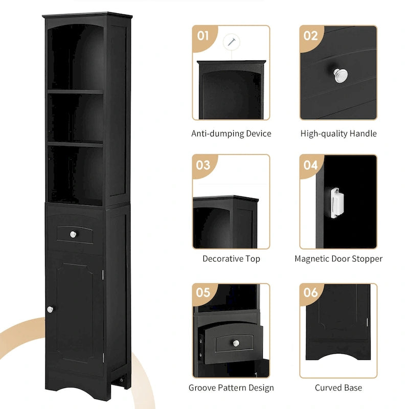 66" H Tall Bathroom Storage Cabinet with Drawer & Adjustable Shelves
