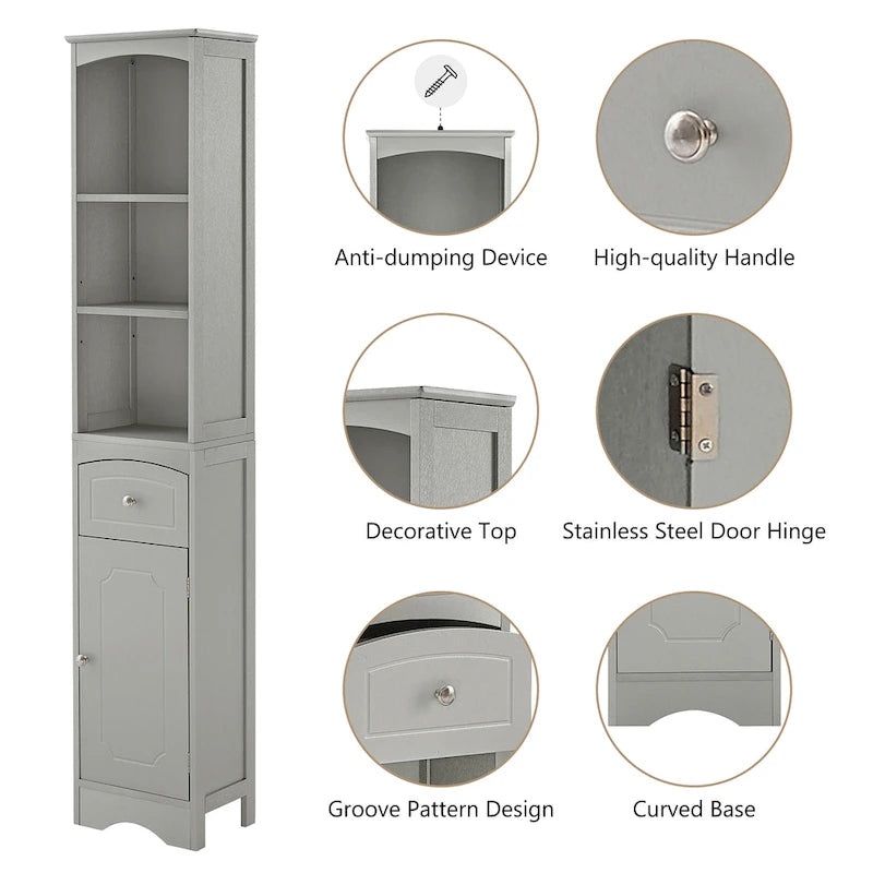 66" H Tall Bathroom Storage Cabinet with Drawer & Adjustable Shelves