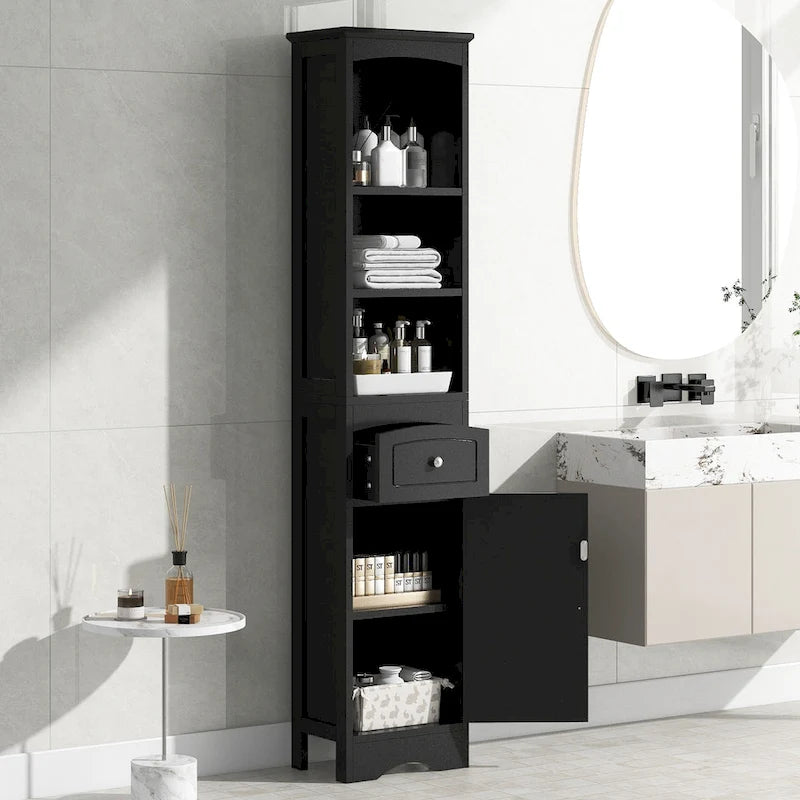 66" H Tall Bathroom Storage Cabinet with Drawer & Adjustable Shelves