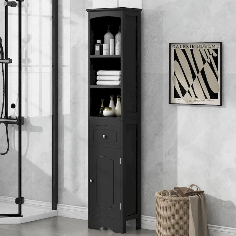 66" H Tall Bathroom Storage Cabinet with Drawer & Adjustable Shelves
