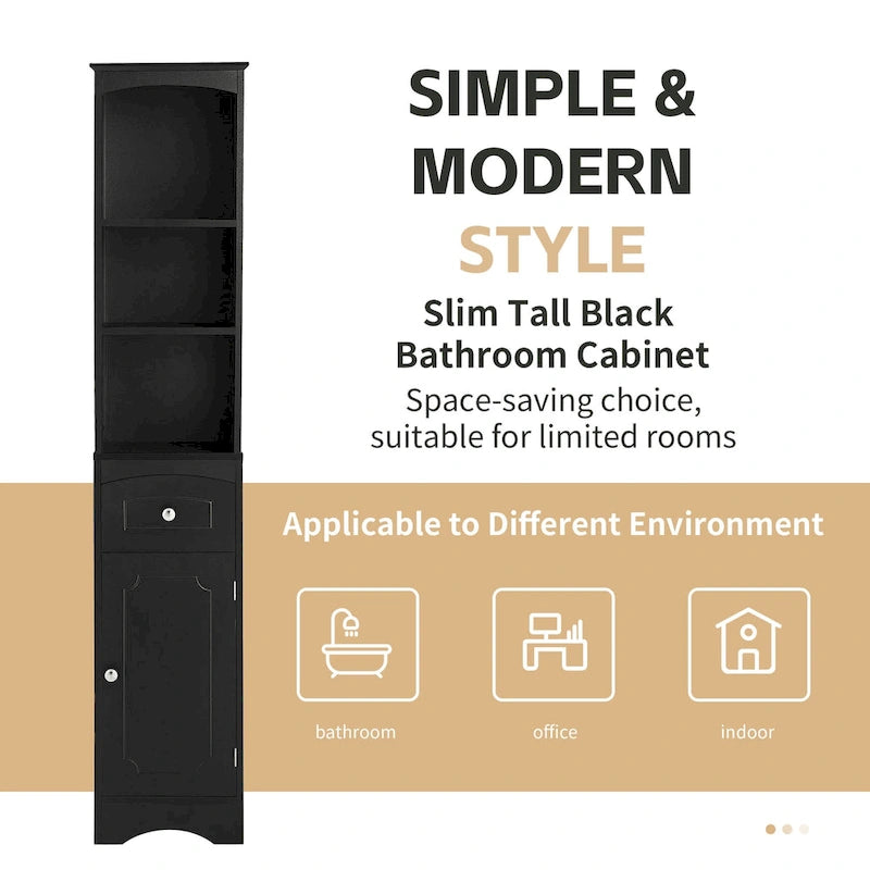 66" H Tall Bathroom Storage Cabinet with Drawer & Adjustable Shelves