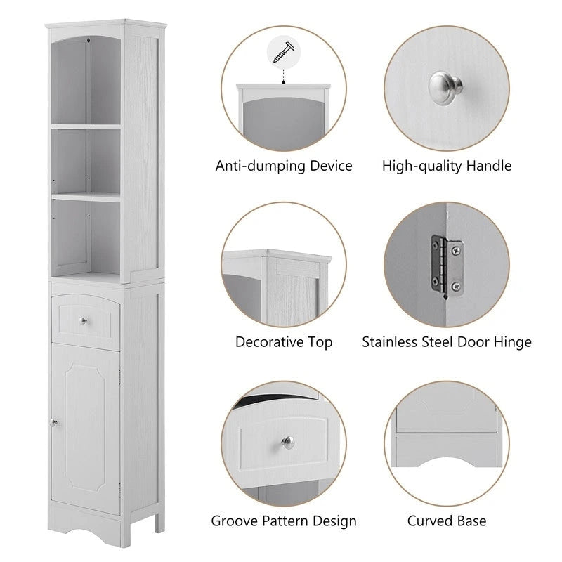 66" H Tall Bathroom Storage Cabinet with Drawer & Adjustable Shelves
