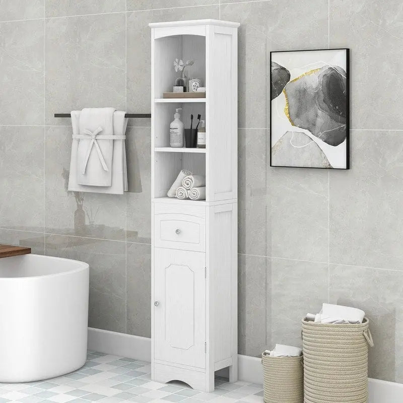 66" H Tall Bathroom Storage Cabinet with Drawer & Adjustable Shelves