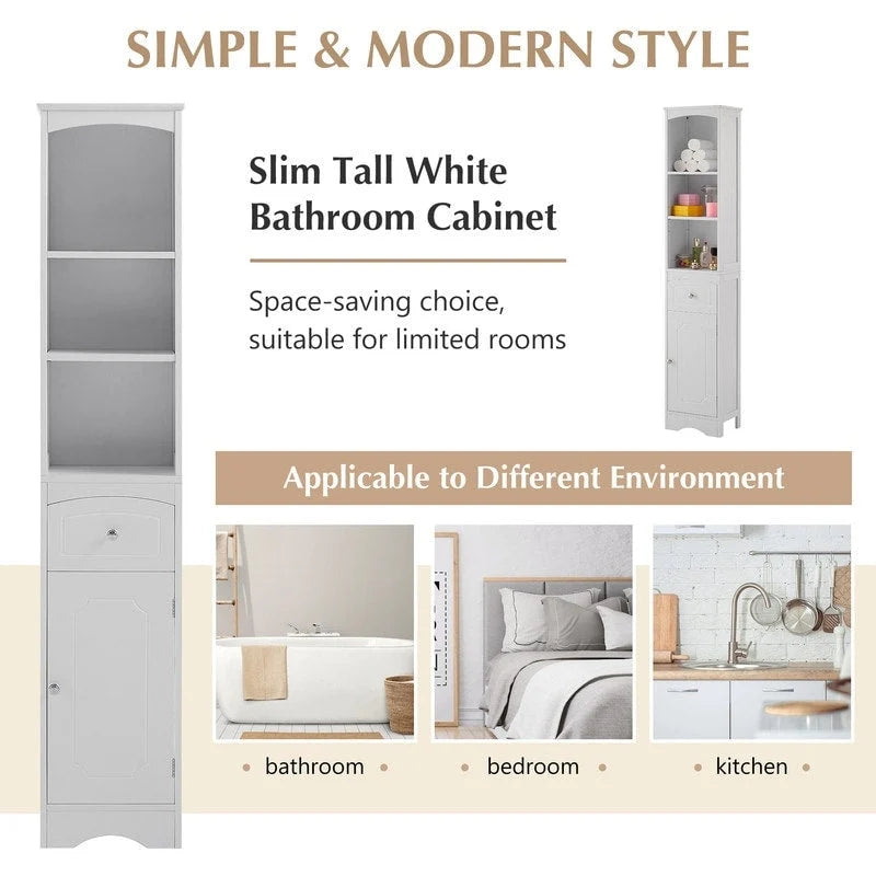 66" H Tall Bathroom Storage Cabinet with Drawer & Adjustable Shelves
