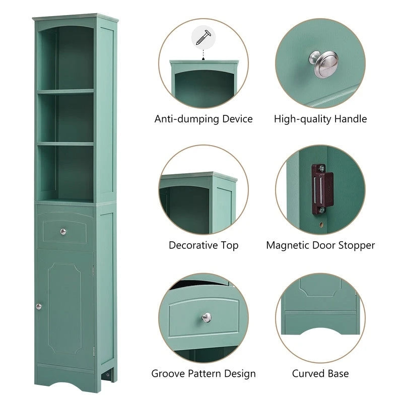 66" H Tall Bathroom Storage Cabinet with Drawer & Adjustable Shelves