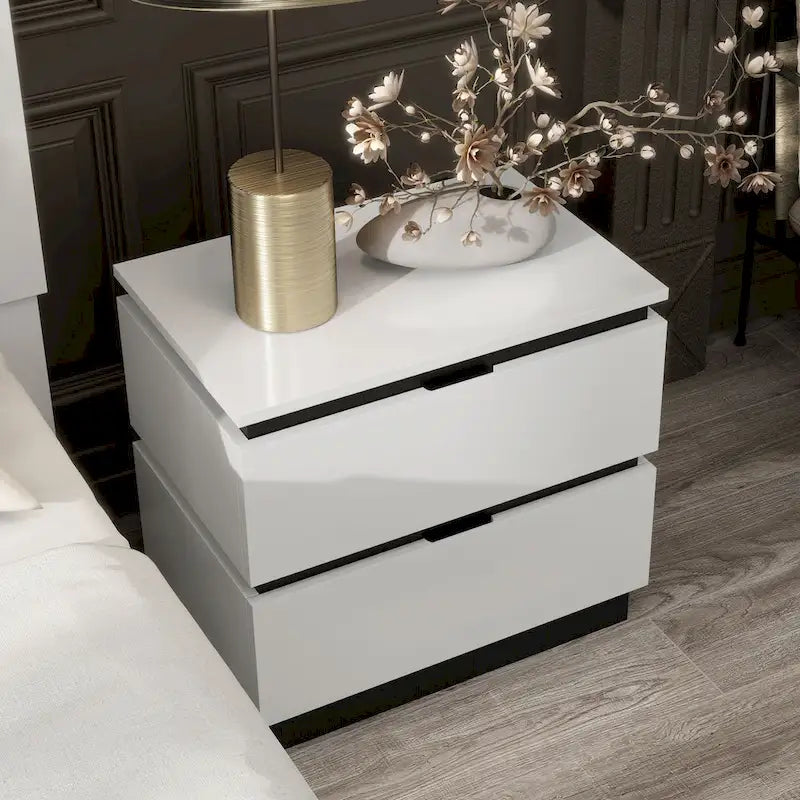Conjira Contemporary White Wood 2-Drawer Nightstand with USB Ports by Furniture of America