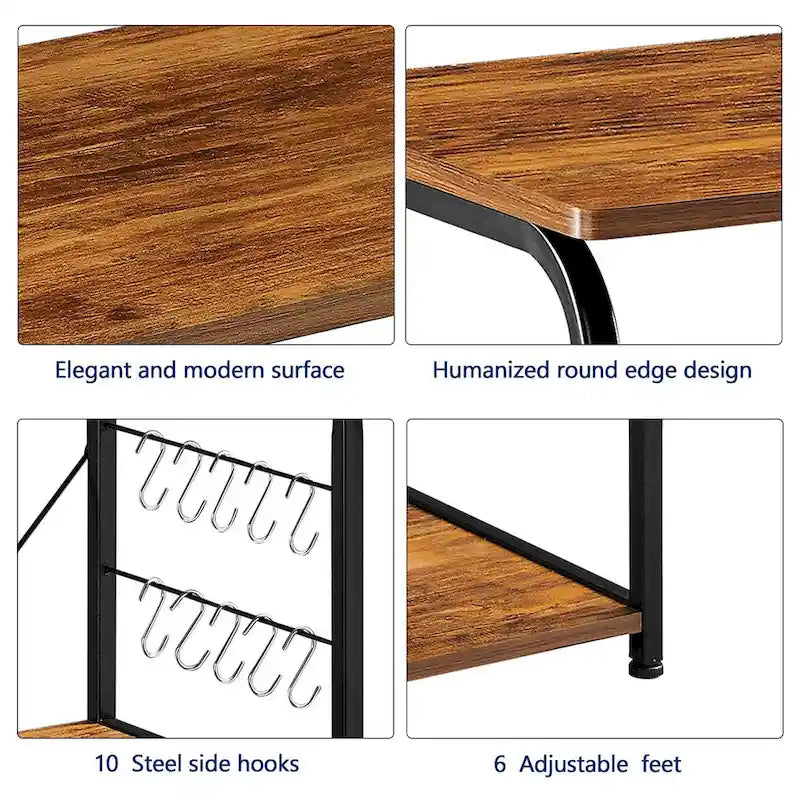 4-Tier Microwave Stand with Hooks