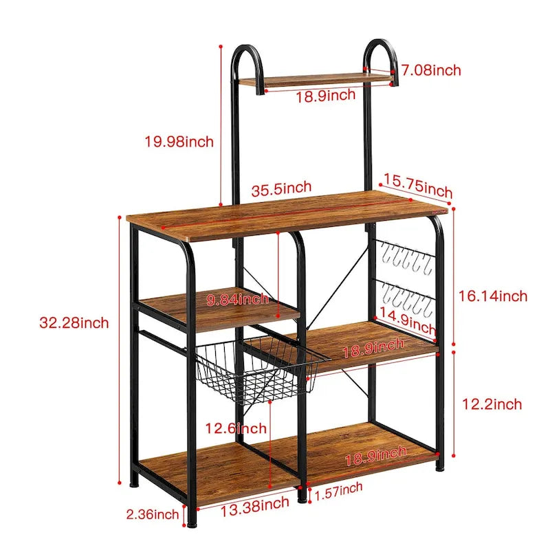4-Tier Microwave Stand with Hooks