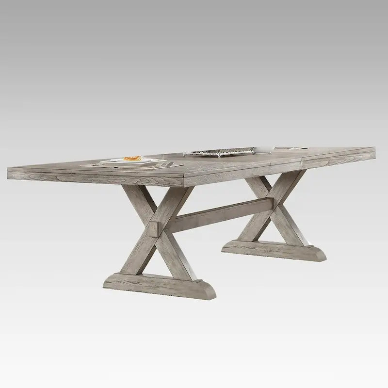 Rectangular Dining Table with Extension Leaves in Gray Oak