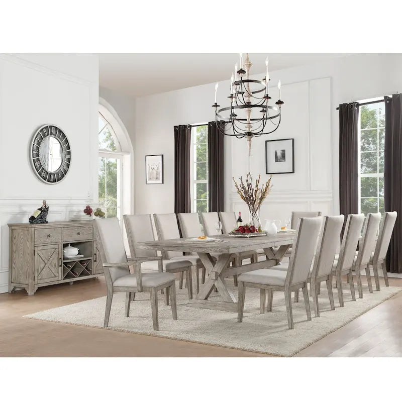 Rectangular Dining Table with Extension Leaves in Gray Oak