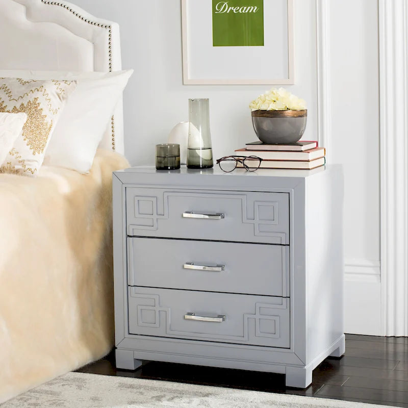 3-Drawer Greek Key Nightstand