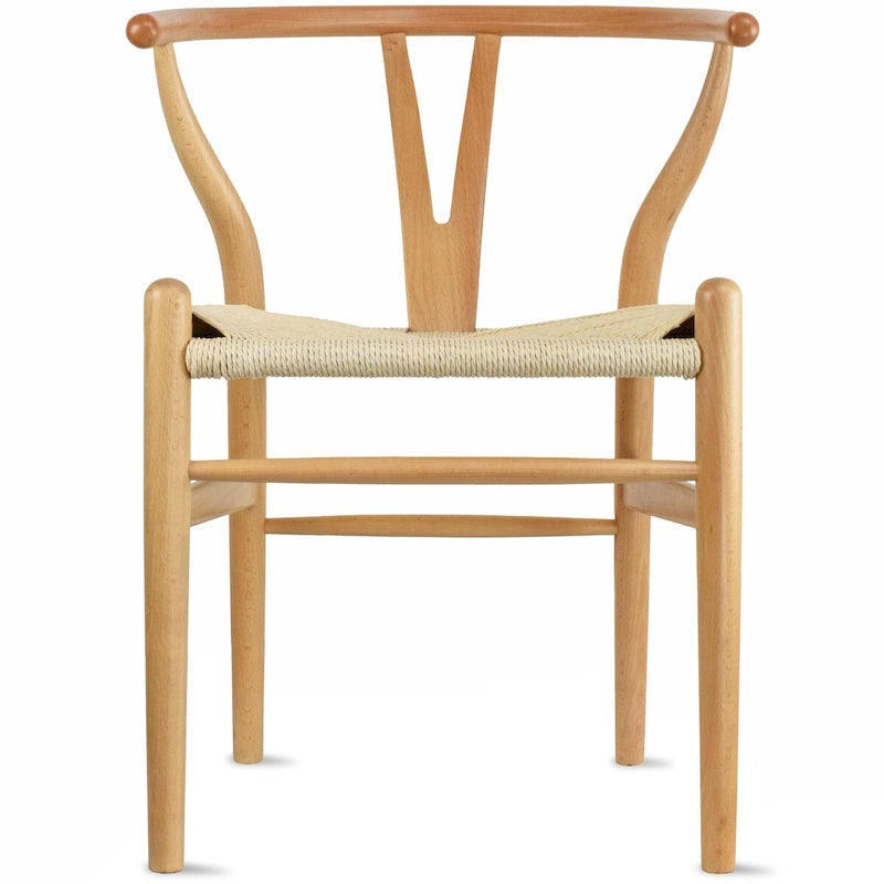 Modern Wood Dining Chair With Open Back Arm Hemp Seat