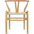 Modern Wood Dining Chair With Open Back Arm Hemp Seat