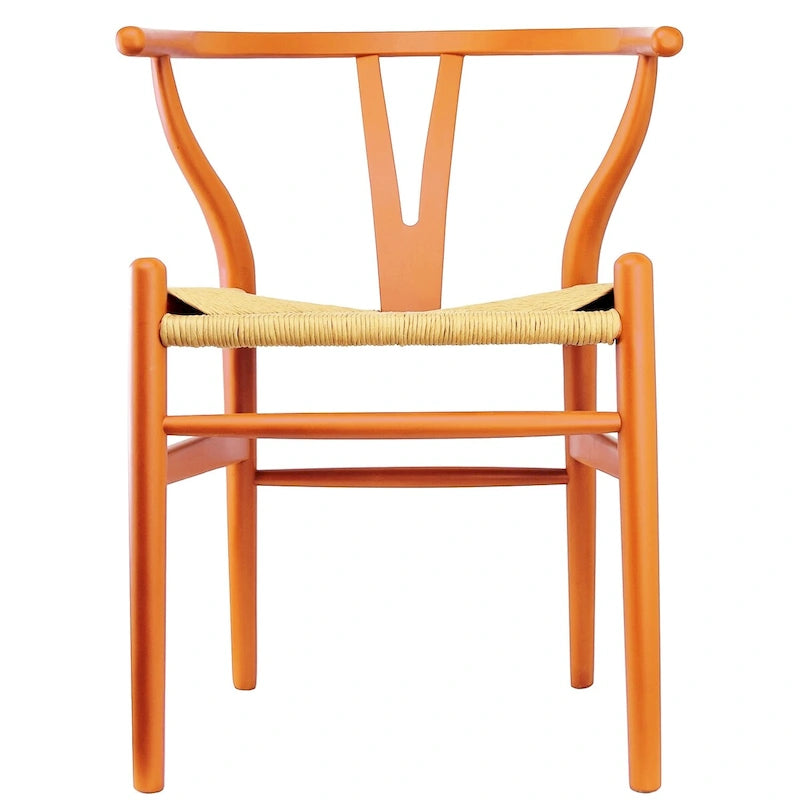 Modern Wood Dining Chair With Open Back Arm Hemp Seat