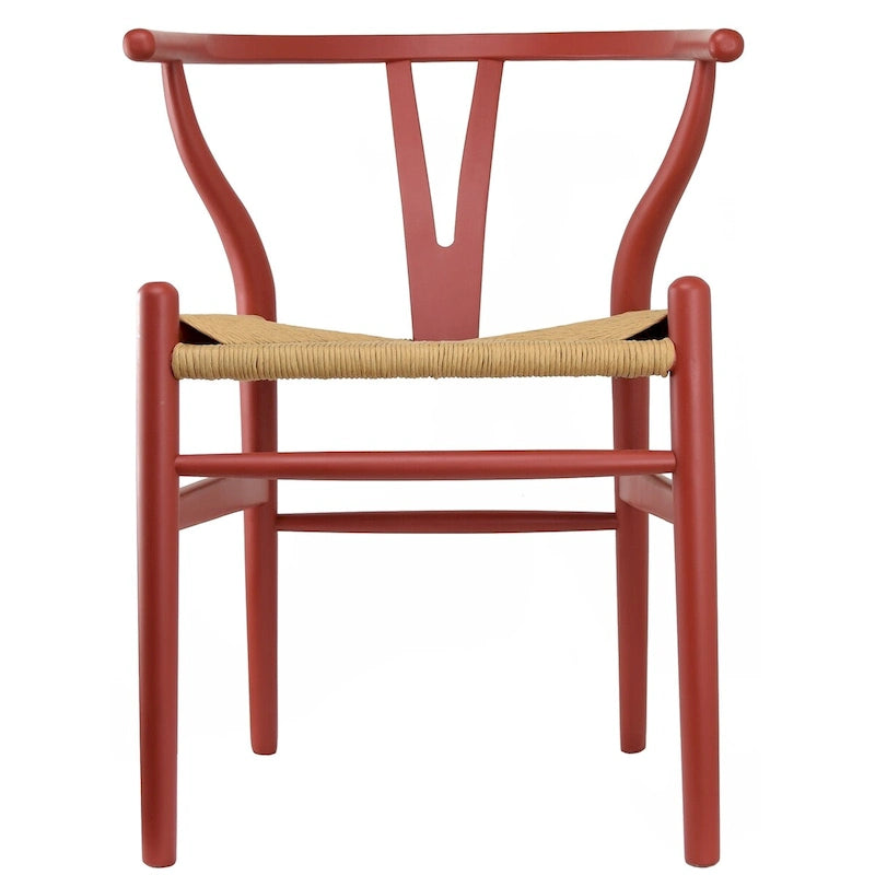 Modern Wood Dining Chair With Open Back Arm Hemp Seat