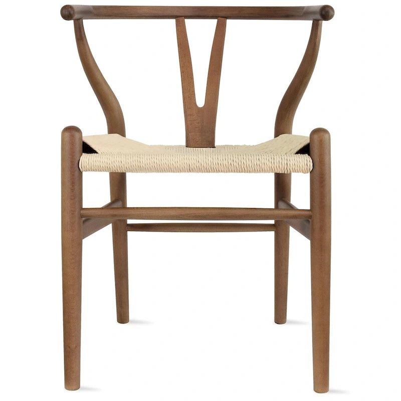 Modern Wood Dining Chair With Open Back Arm Hemp Seat