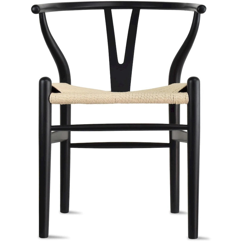 Modern Wood Dining Chair With Open Back Arm Hemp Seat