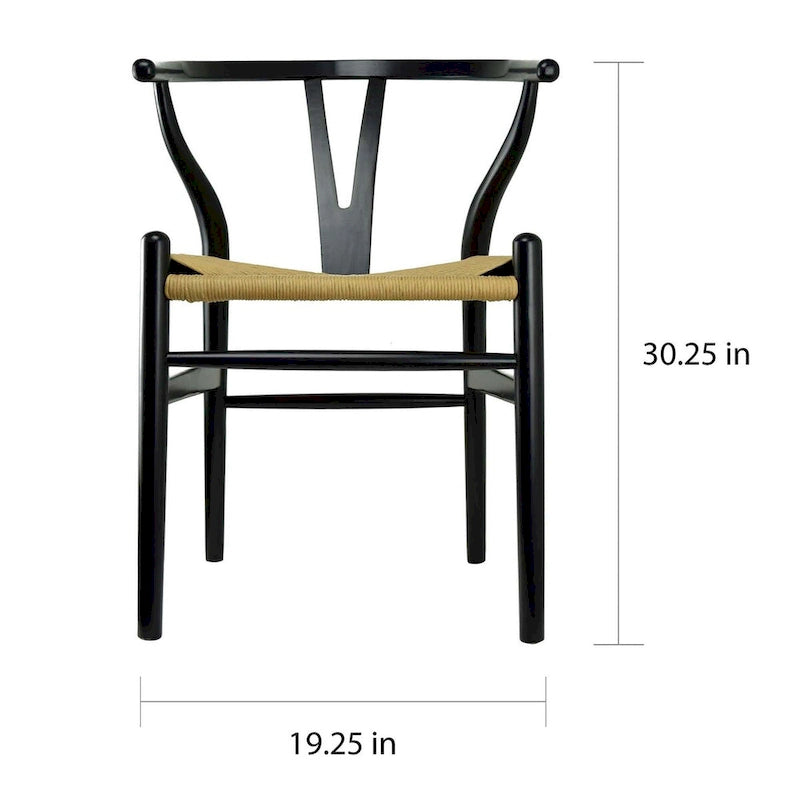 Modern Wood Dining Chair With Open Back Arm Hemp Seat