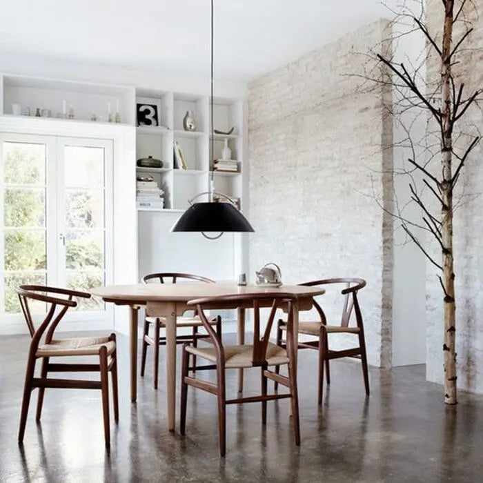 Modern Wood Dining Chair With Open Back Arm Hemp Seat