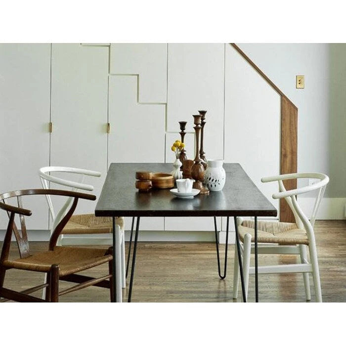 Modern Wood Dining Chair With Open Back Arm Hemp Seat