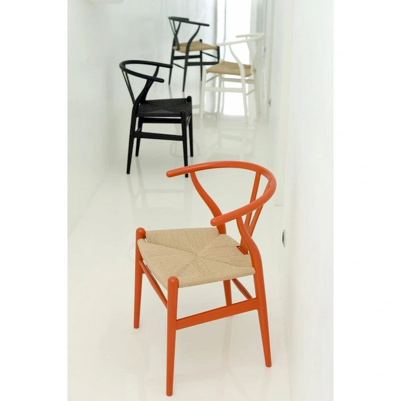 Modern Wood Dining Chair With Open Back Arm Hemp Seat