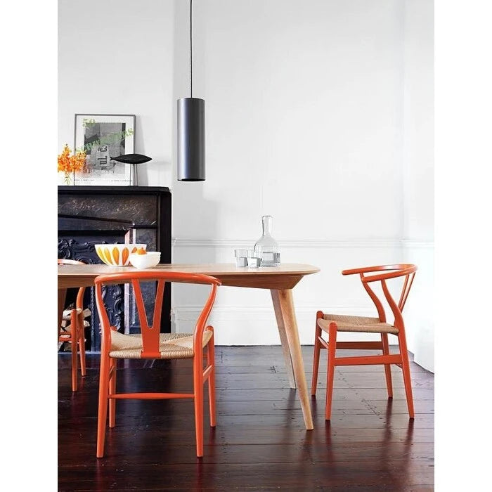 Modern Wood Dining Chair With Open Back Arm Hemp Seat