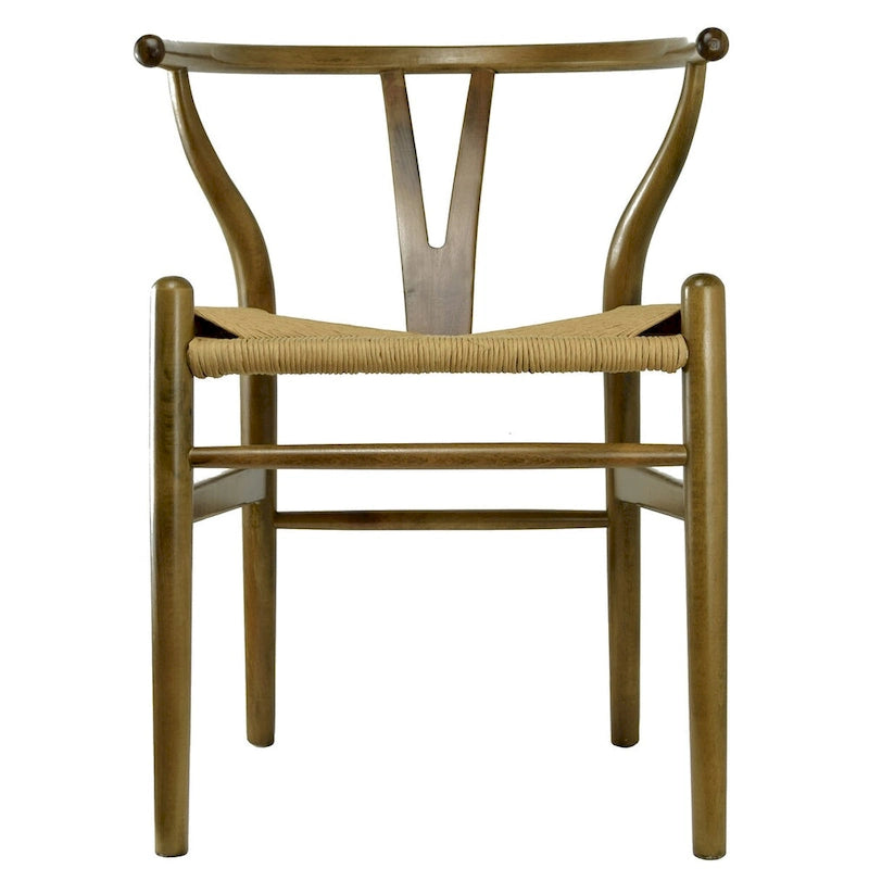 Modern Wood Dining Chair With Open Back Arm Hemp Seat