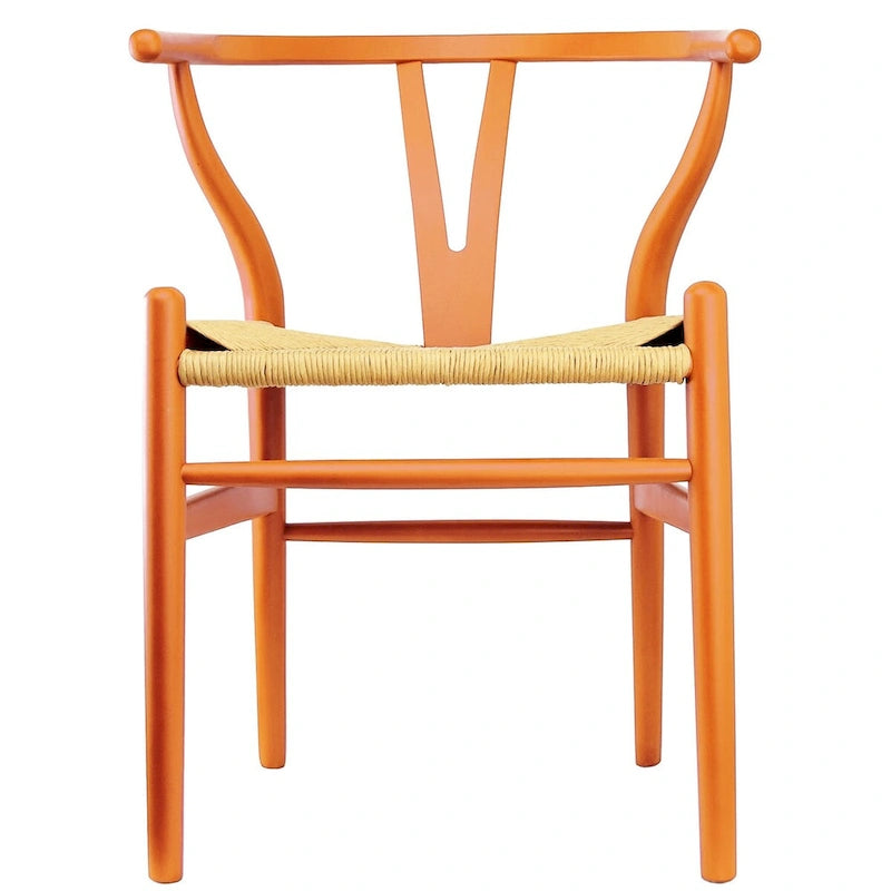 Modern Wood Dining Chair With Open Back Arm Hemp Seat