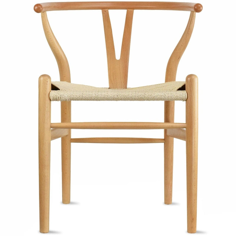 Modern Wood Dining Chair With Open Back Arm Hemp Seat