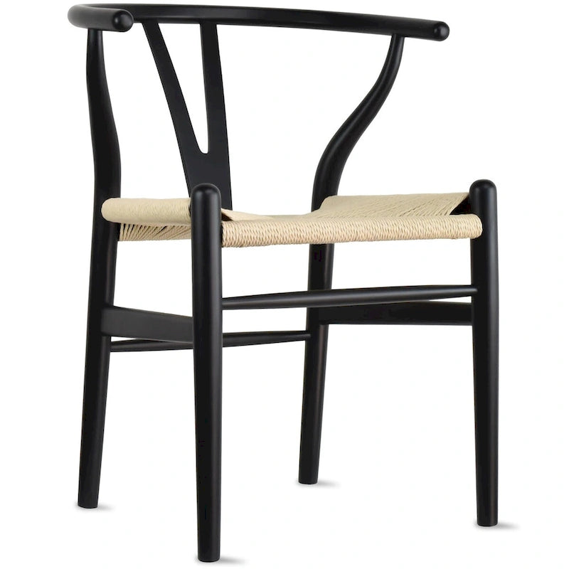 Modern Wood Dining Chair With Open Back Arm Hemp Seat