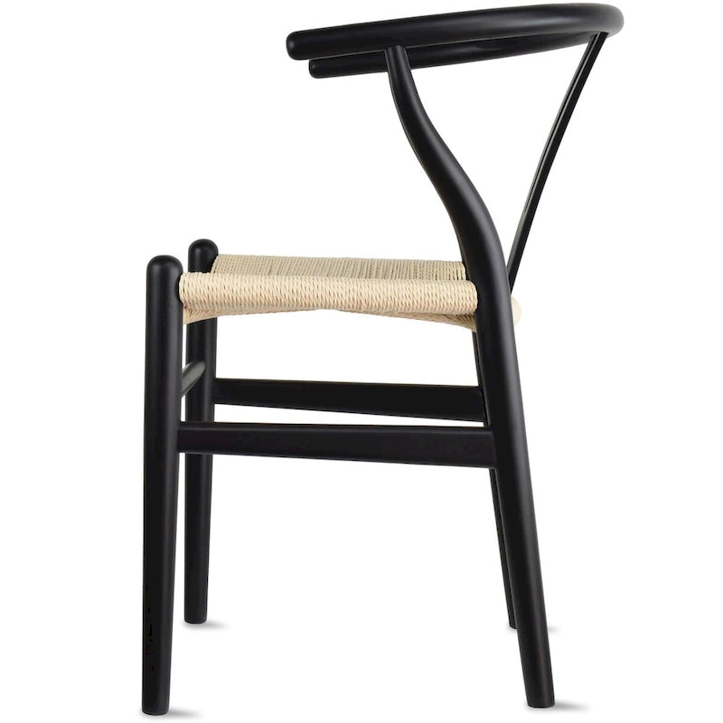 Modern Wood Dining Chair With Open Back Arm Hemp Seat