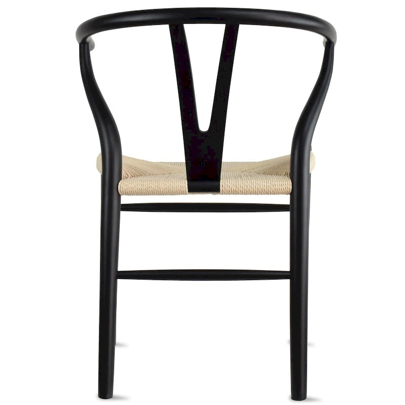 Modern Wood Dining Chair With Open Back Arm Hemp Seat