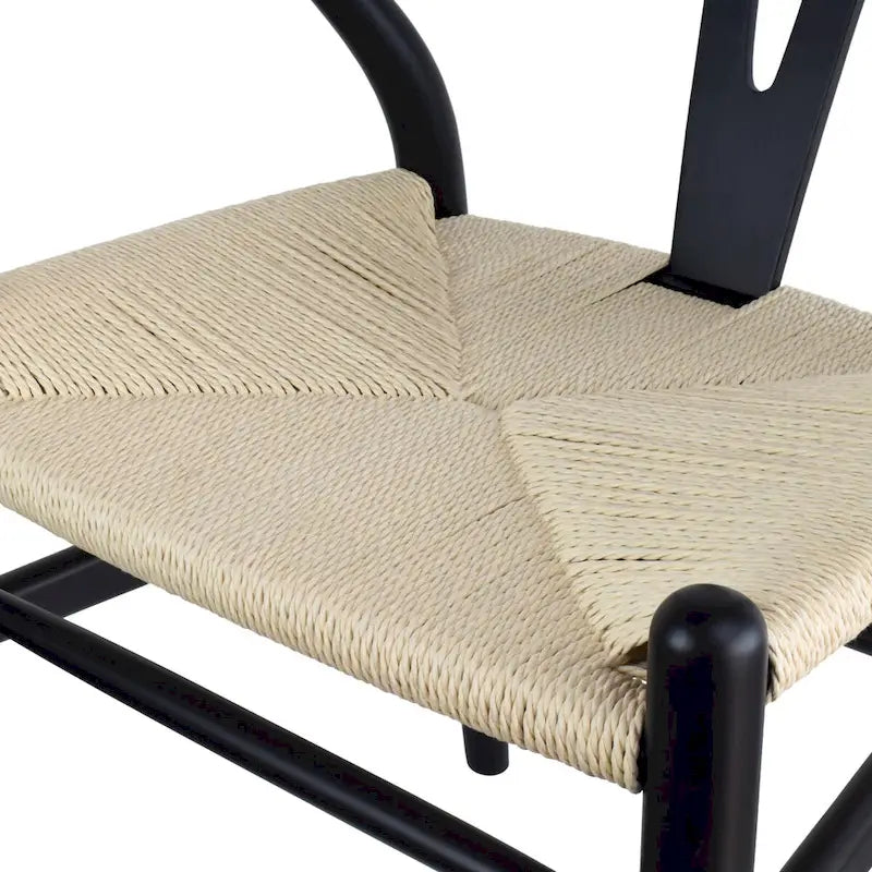 Modern Wood Dining Chair With Open Back Arm Hemp Seat
