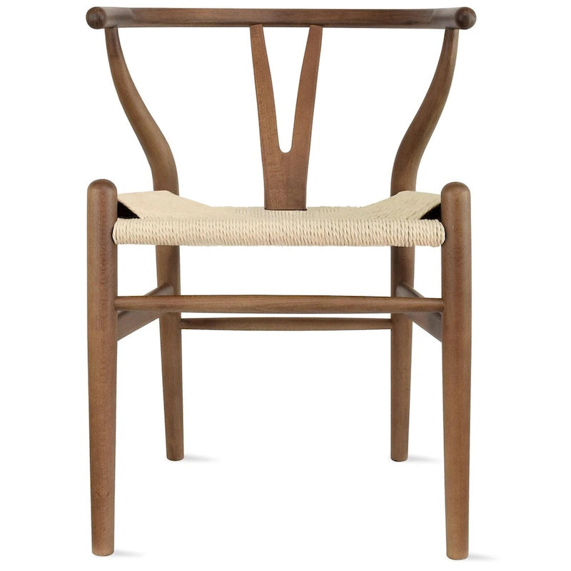 Modern Wood Dining Chair With Open Back Arm Hemp Seat