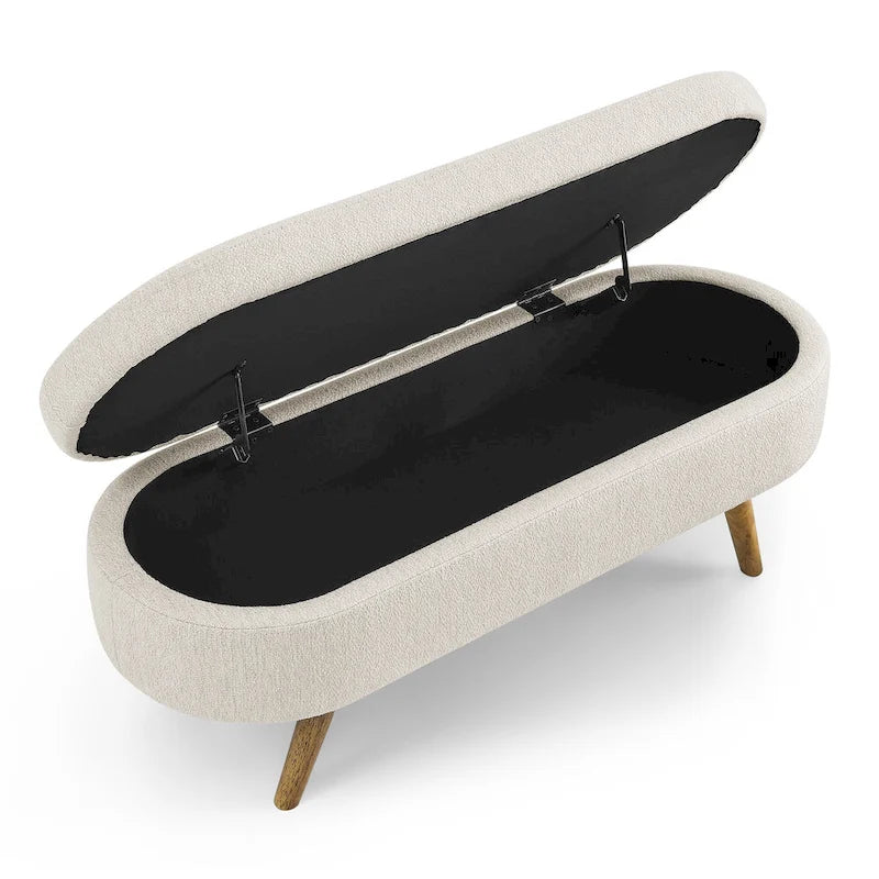 Oval Storage Bench with Rubberwood Legs - 43.5"L x 16"W x 16"H
