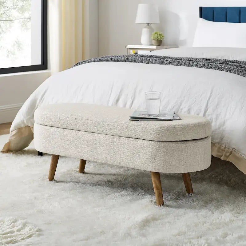 Oval Storage Bench with Rubberwood Legs - 43.5"L x 16"W x 16"H
