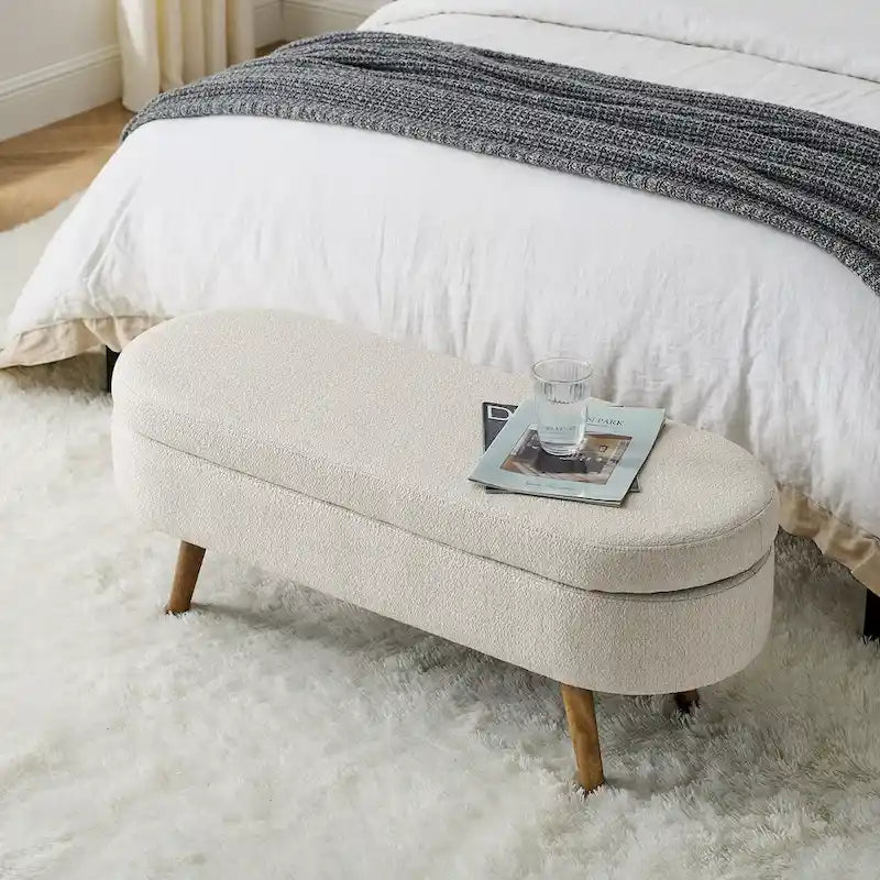 Oval Storage Bench with Rubberwood Legs - 43.5"L x 16"W x 16"H