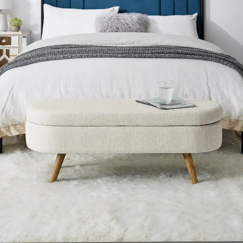 Ovale Sitzbank mit Stauraum und Gummibaumholzbeinen - 43.5"L x 16"W x 16"H