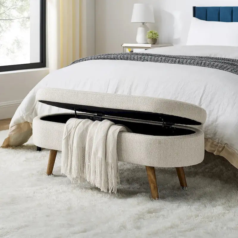 Oval Storage Bench with Rubberwood Legs - 43.5"L x 16"W x 16"H