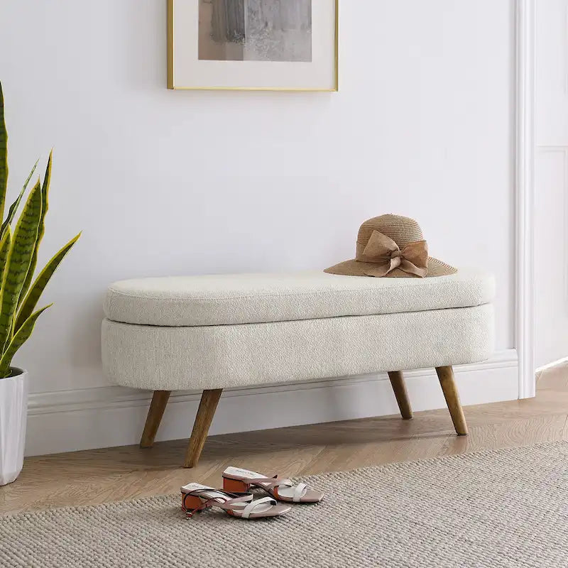Oval Storage Bench with Rubberwood Legs - 43.5"L x 16"W x 16"H