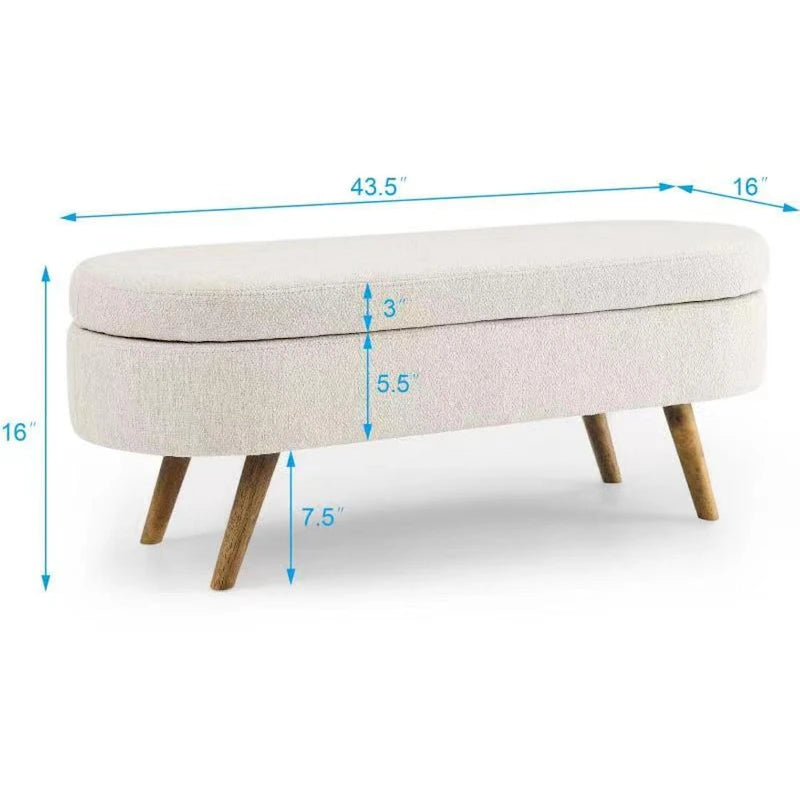Oval Storage Bench with Rubberwood Legs - 43.5"L x 16"W x 16"H